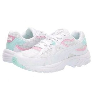 Puma White Athletic Sneakers with Pink & Mint Accents